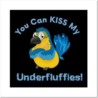 Blue Gold Macaw Parrot Kiss Underfluffies Posters and Art